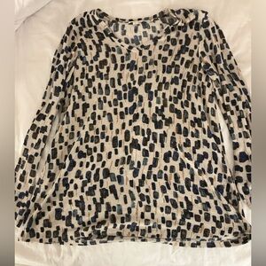 NIC+ZOE Black and Blue and Cream Patterned Long Sleeve Knit Tunic Top Size M